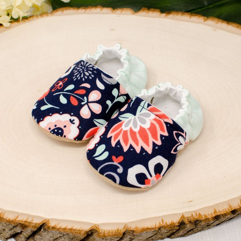Navy Floral Soft Sole Baby Shoes
